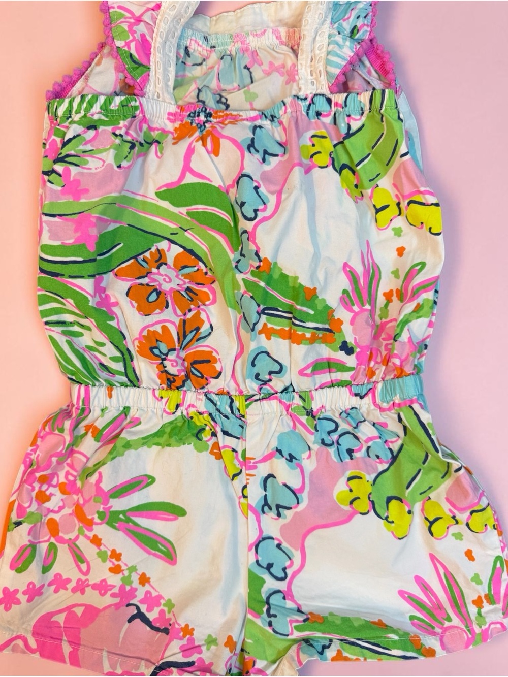 Lilly Pulitzer Toddler Cotton Romper in Pink, Orange, Green & Blue Sz 3T